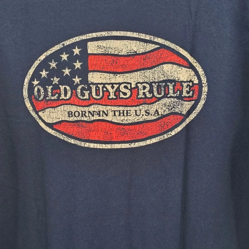 OLD GUYS RULE SHIRT MENS LARGE BLUE USA AMERICAN FLAG VINTAGE Y2K DAD FATHER EUC